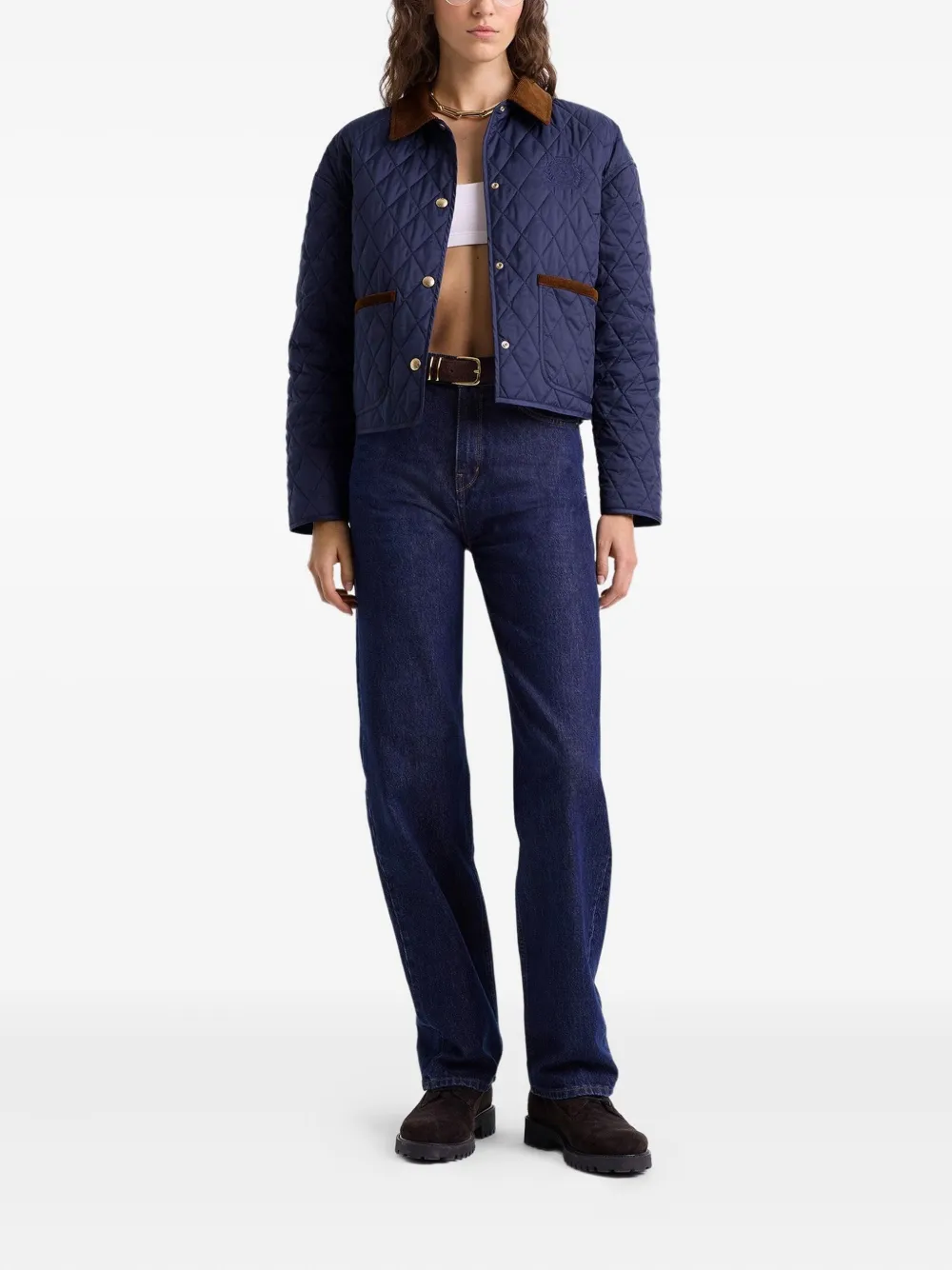 Sporty And Rich Quilted Corduroy-collar Puffer Jacket In Blue