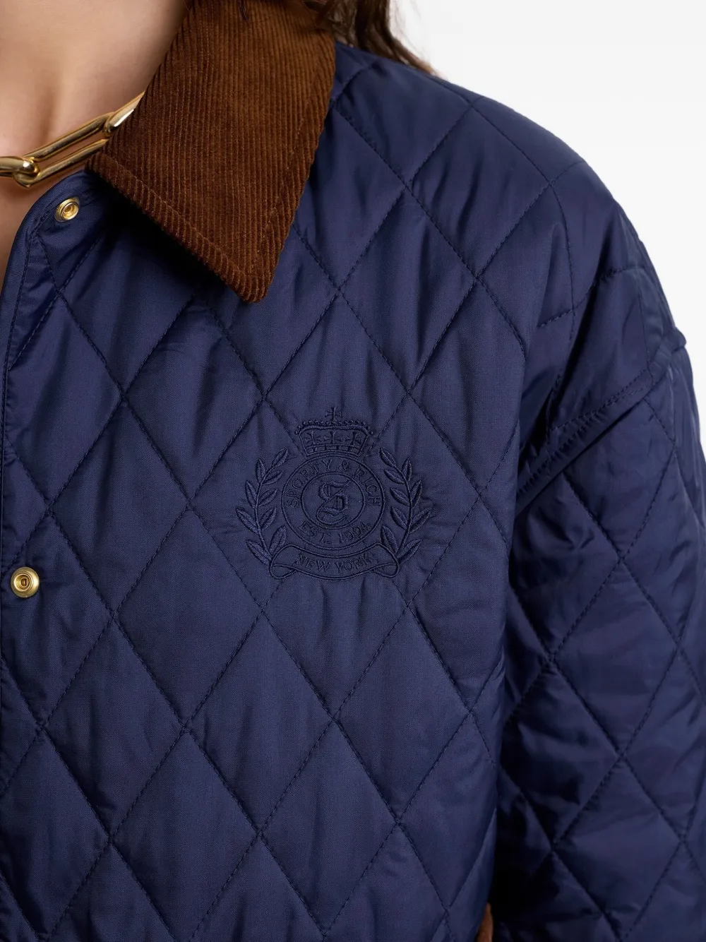 Sporty And Rich Quilted Corduroy-collar Puffer Jacket In Blue