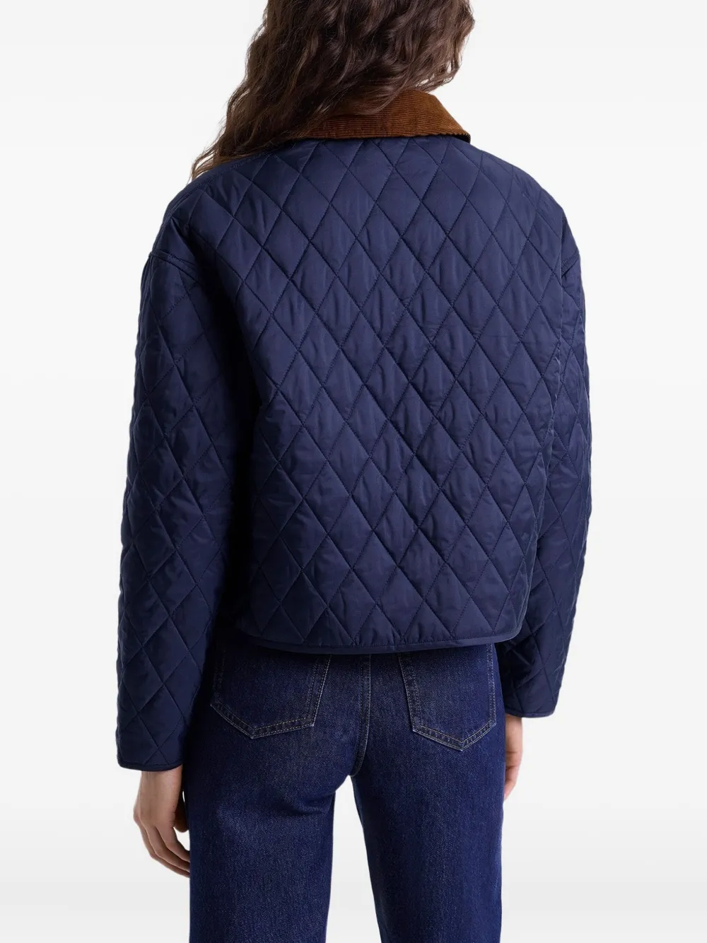 Sporty And Rich Quilted Corduroy-collar Puffer Jacket In Blue
