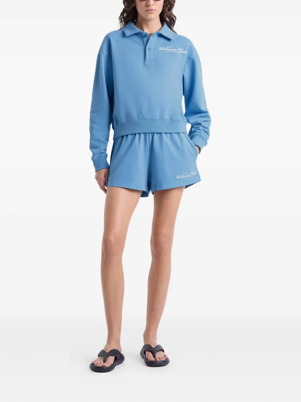Sporty & Rich Wellness Club embroidered polo neck top - Blauw