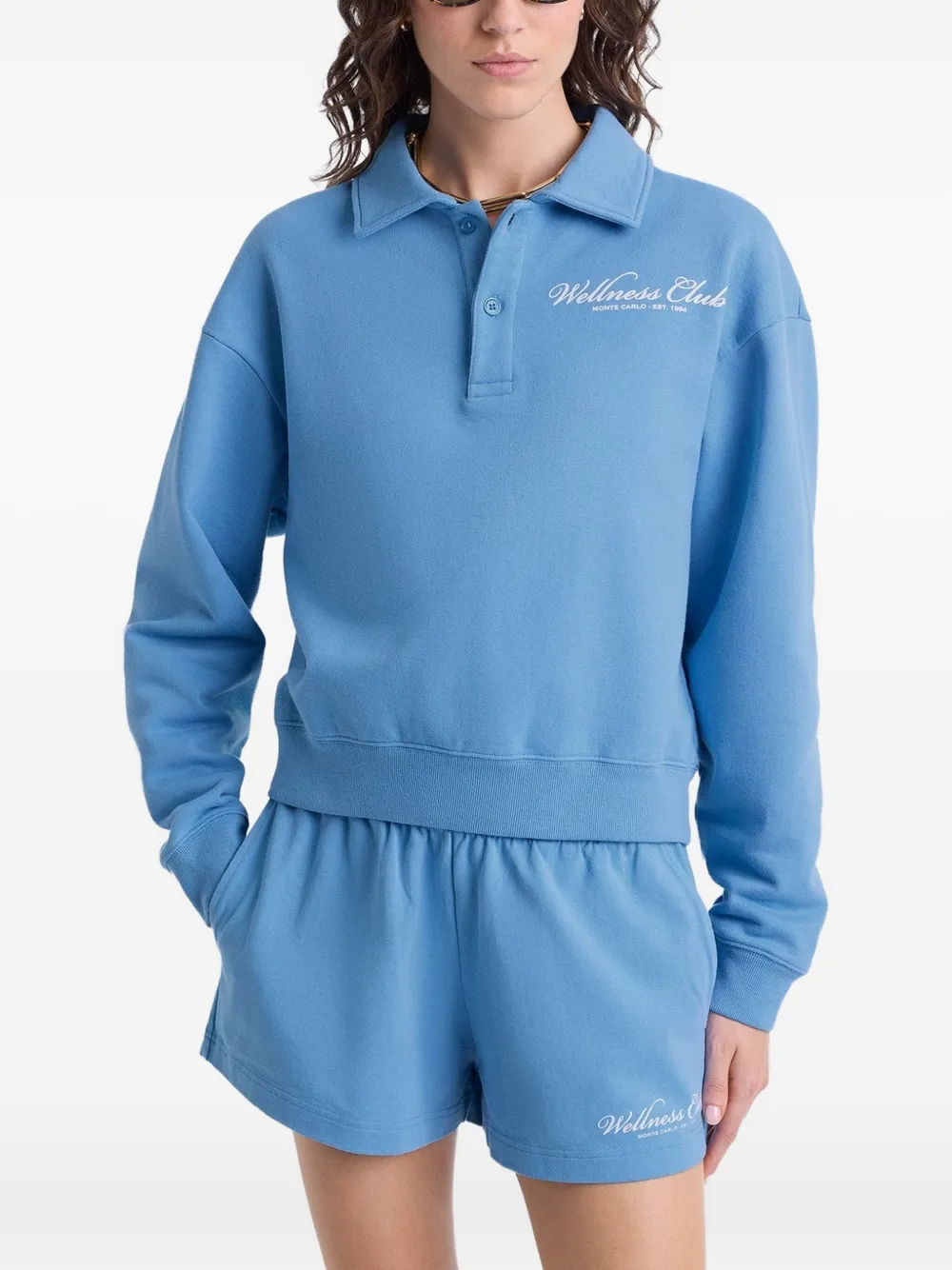Sporty & Rich Wellness Club embroidered polo neck top Blauw