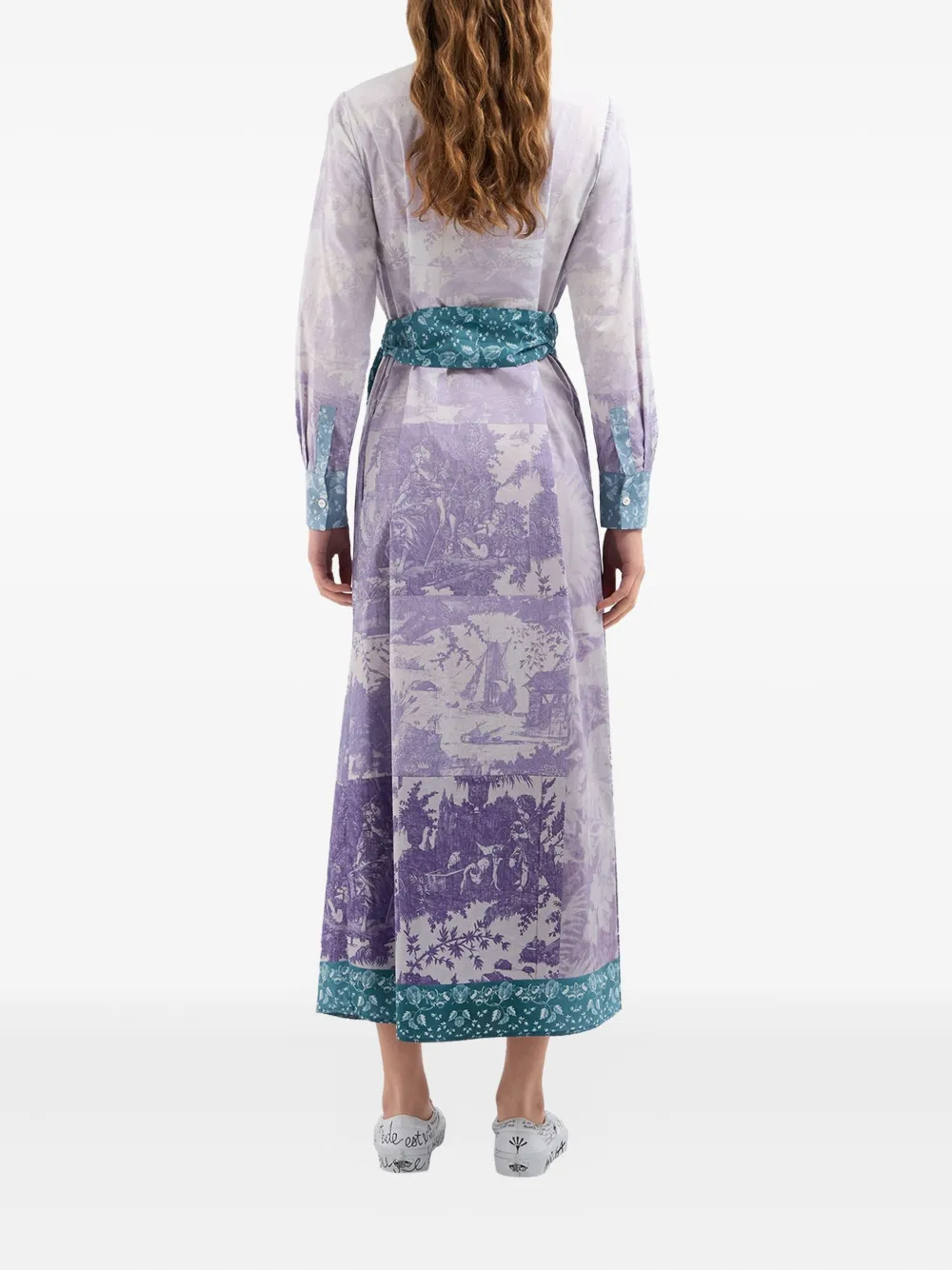 Pierre-Louis Mascia Diomedes blousejurk met landschapsprint en ceintuur Paars