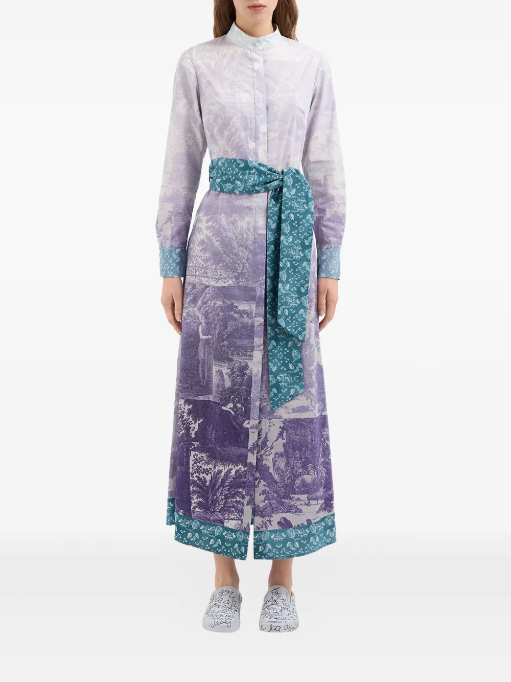 Pierre-Louis Mascia Diomedes blousejurk met landschapsprint en ceintuur Paars