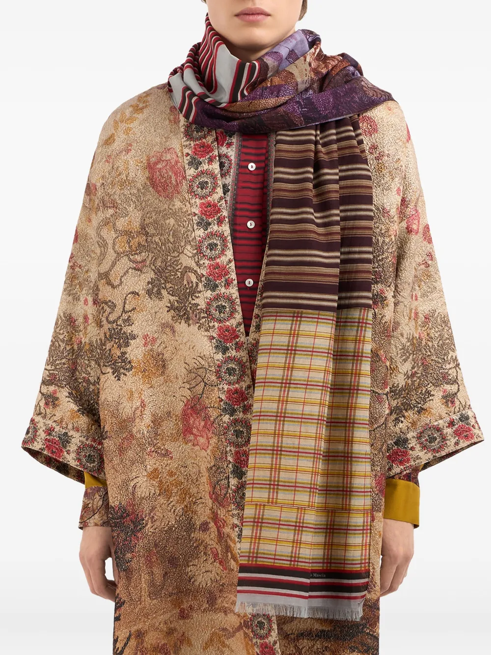 Pierre-Louis Mascia Sjaal met patchwork Bruin