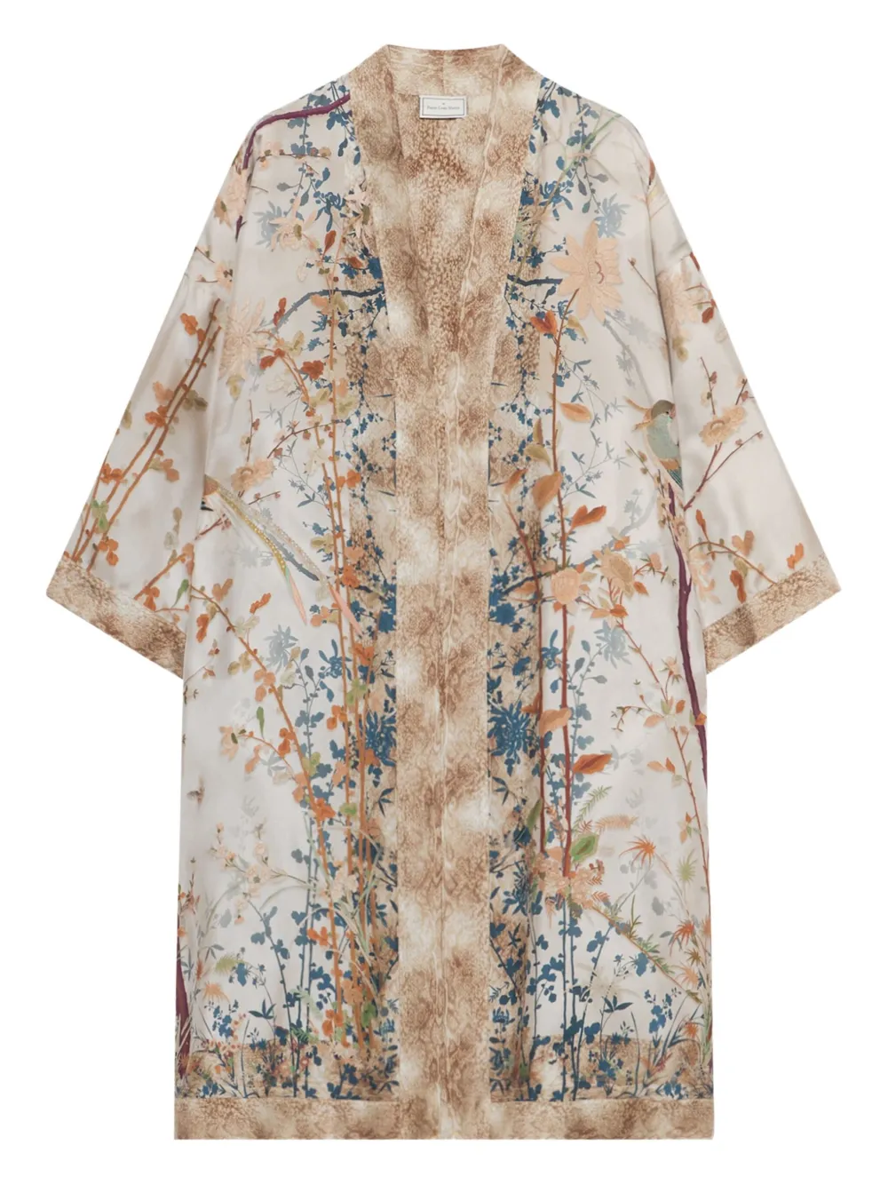 Pierre-louis Mascia Aloe Bird-print Silk Single-breasted Coat
