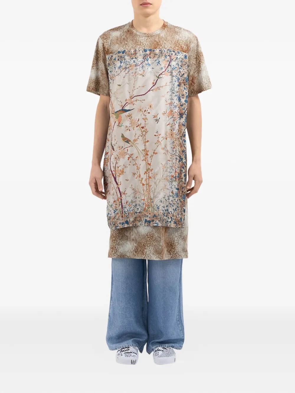 Pierre-Louis Mascia T-shirt met vogelprint en vlakken Beige