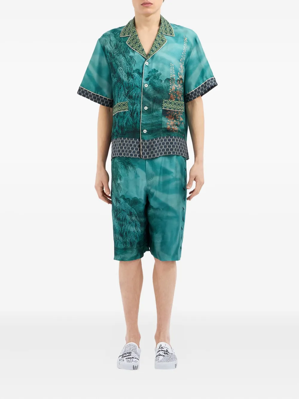 Pierre-Louis Mascia Shirt met landschapsprint en korte mouwen Groen