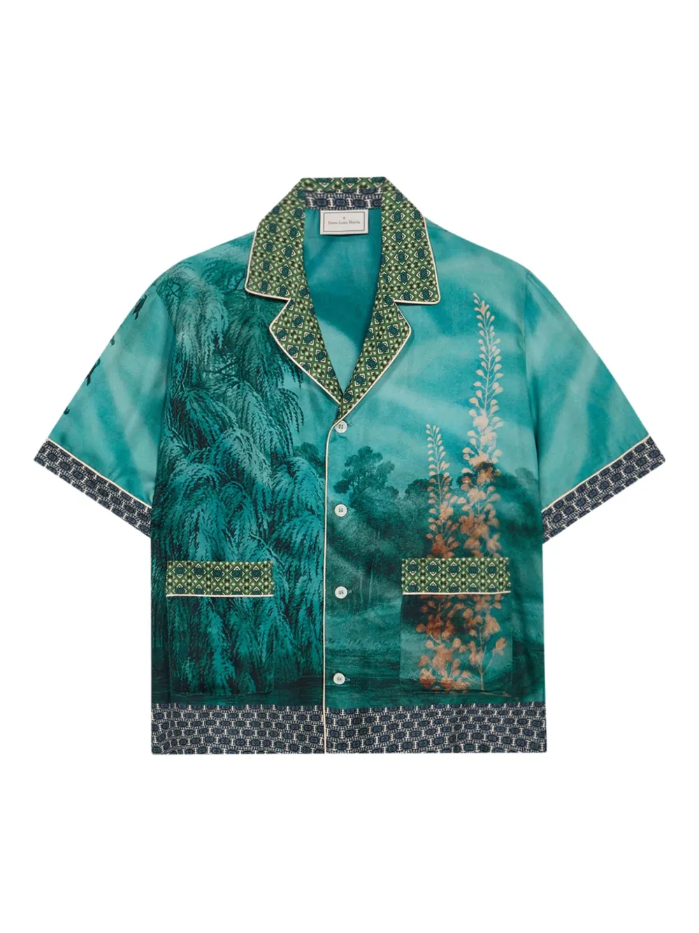 Pierre-Louis Mascia Shirt met landschapsprint en korte mouwen Groen