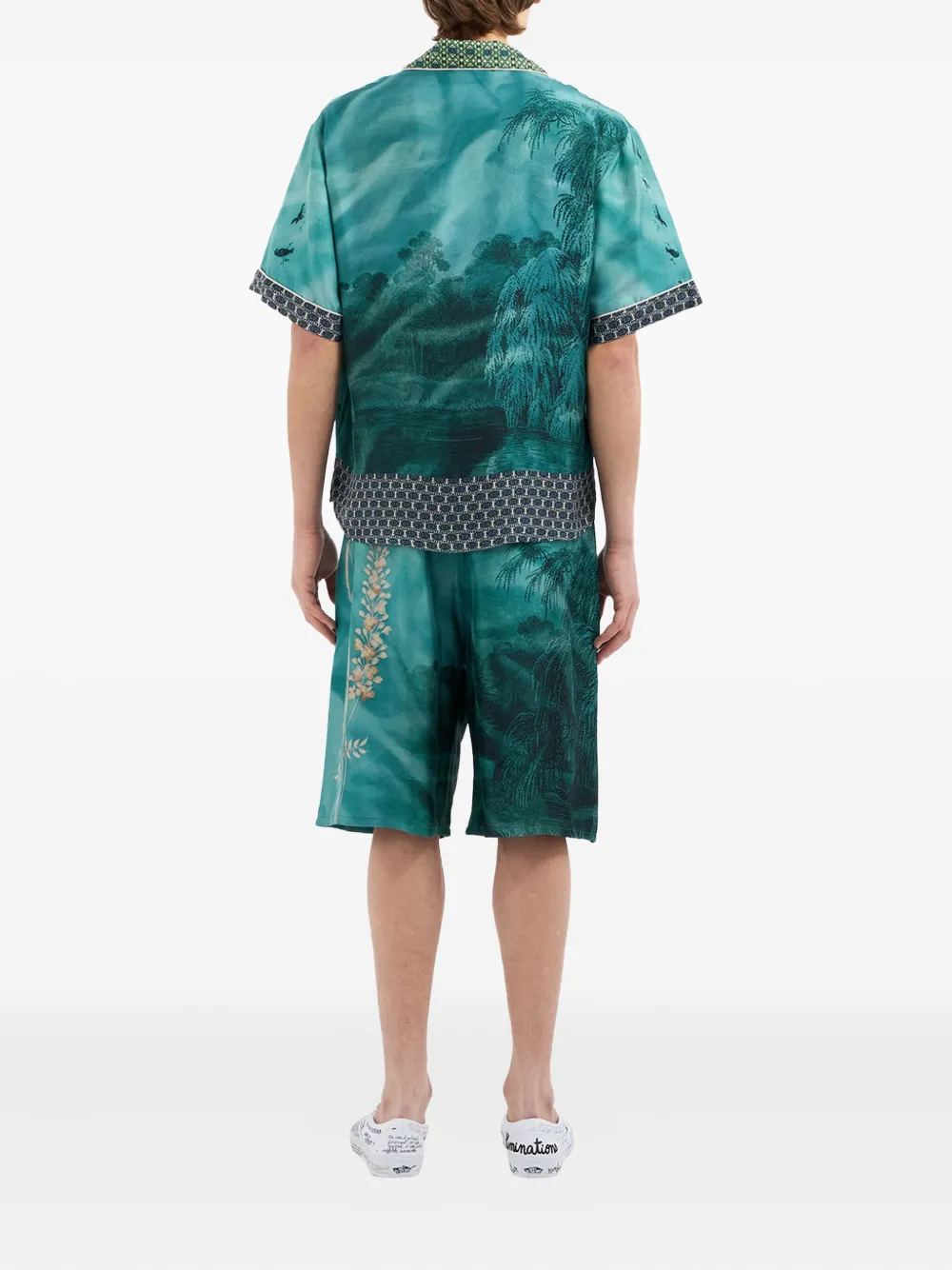Pierre-Louis Mascia Shirt met landschapsprint en korte mouwen Groen