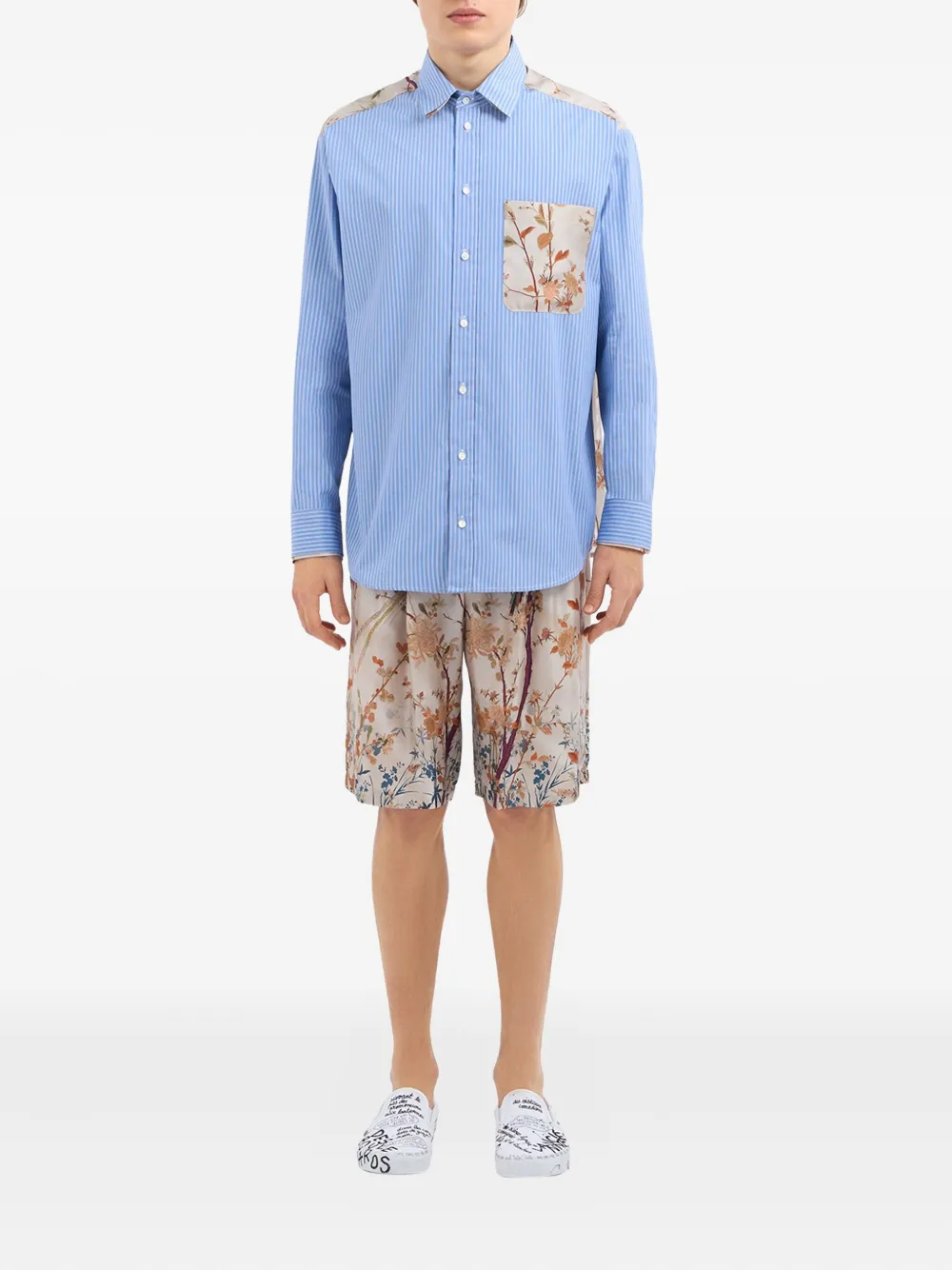 Pierre-Louis Mascia Gestreept shirt met vlak met bloemenprint Blauw