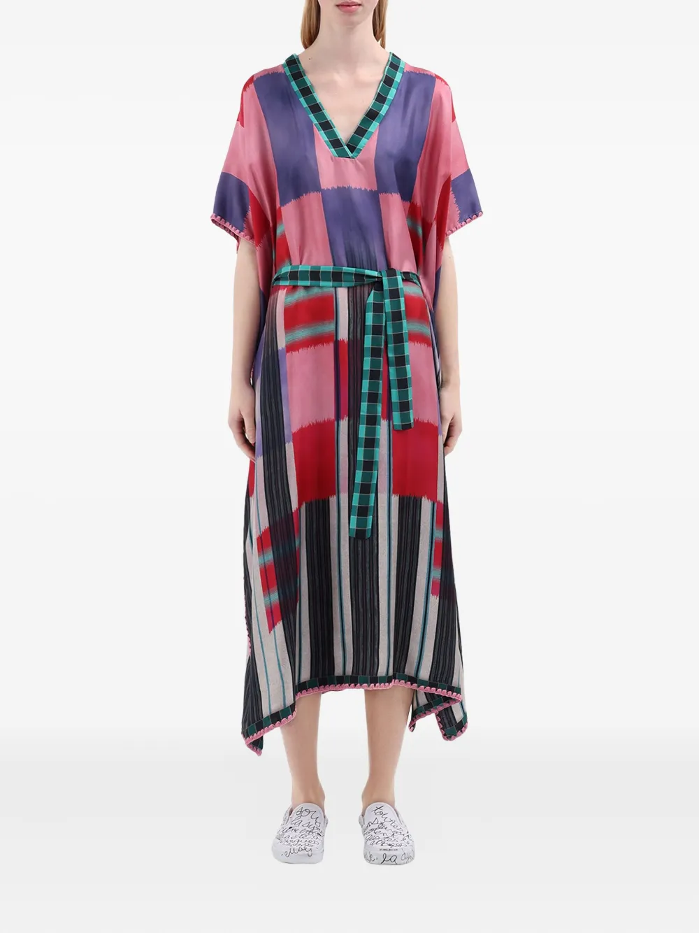 Pierre-Louis Mascia Aloe maxi-jurk met abstracte print en ceintuur Roze