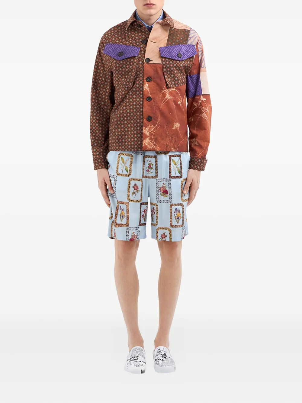 Pierre-Louis Mascia Jas met patchwork en vlakken Bruin