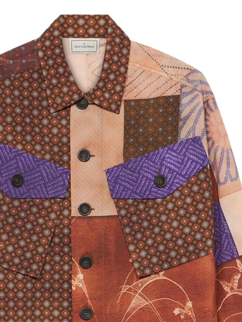 Pierre-Louis Mascia Jas met patchwork en vlakken Bruin