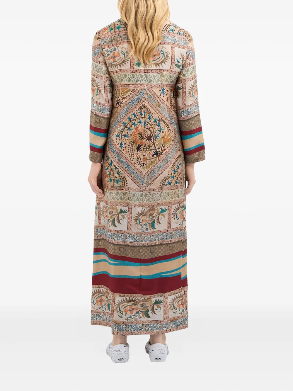 Pierre-Louis Mascia Aloe maxi-jurk met patroon en lange mouwen Beige