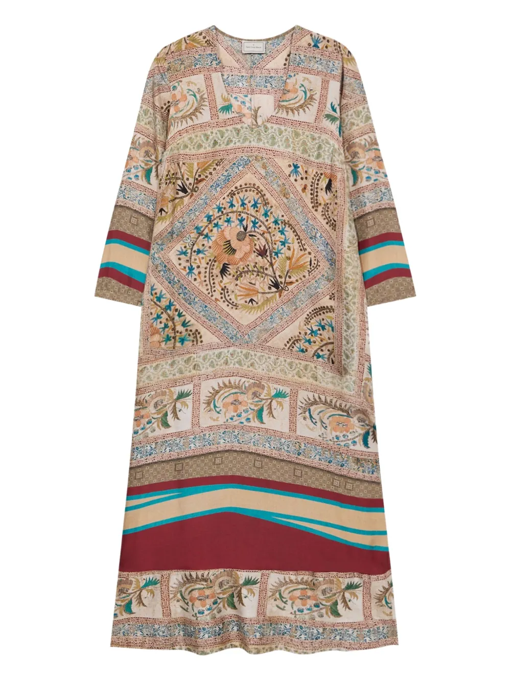 Pierre-Louis Mascia Aloe maxi-jurk met patroon en lange mouwen Beige