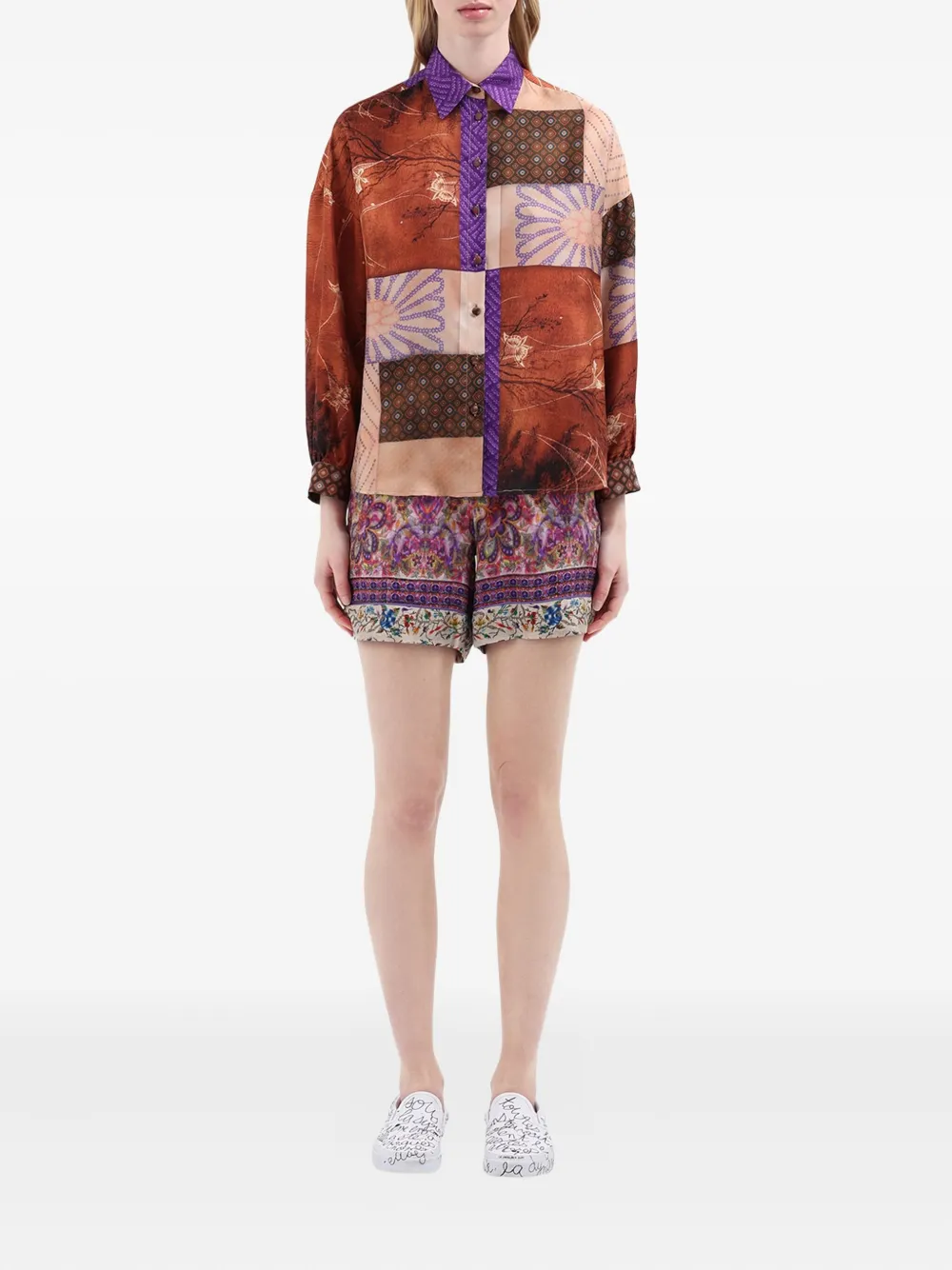 Pierre-Louis Mascia Blouse met patchwork-print Bruin