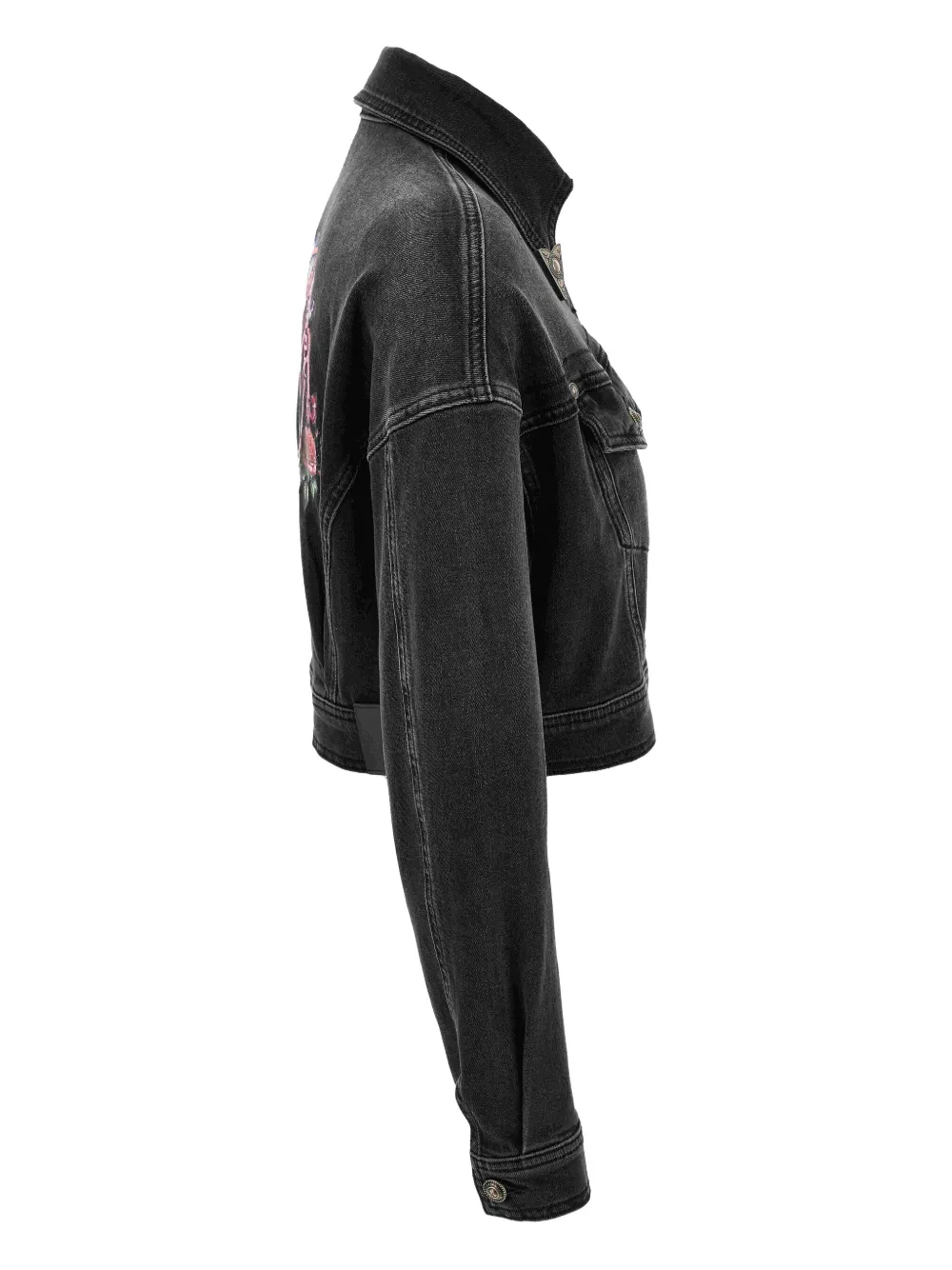 Versace Jeans Couture Denim jack met geborduurde bloem Zwart