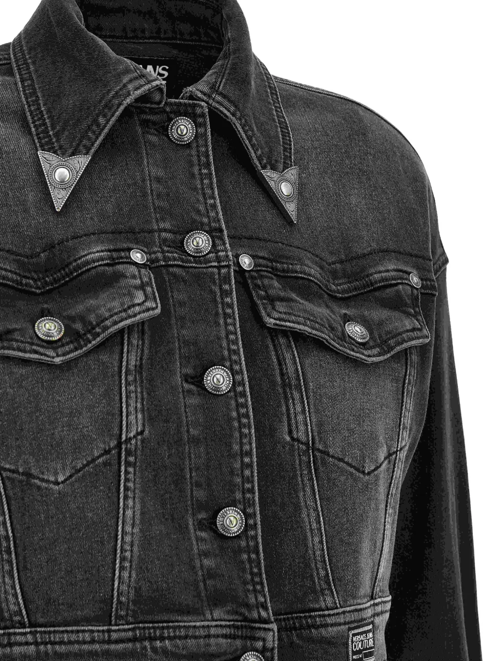 Versace Jeans Couture Denim jack met geborduurde bloem Zwart