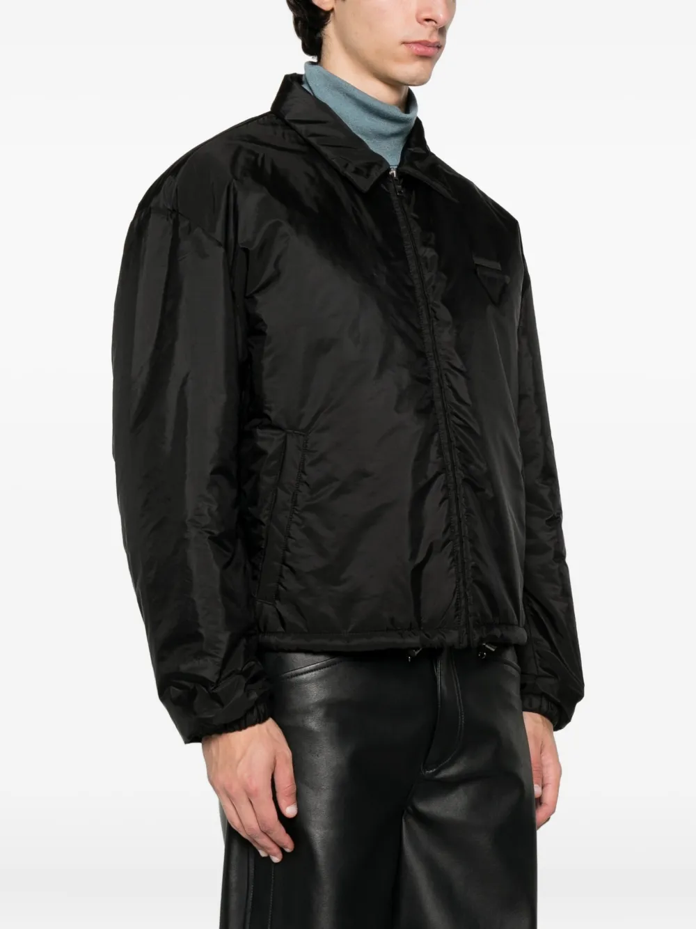 Prada logo-plaque zip-up jacket Zwart