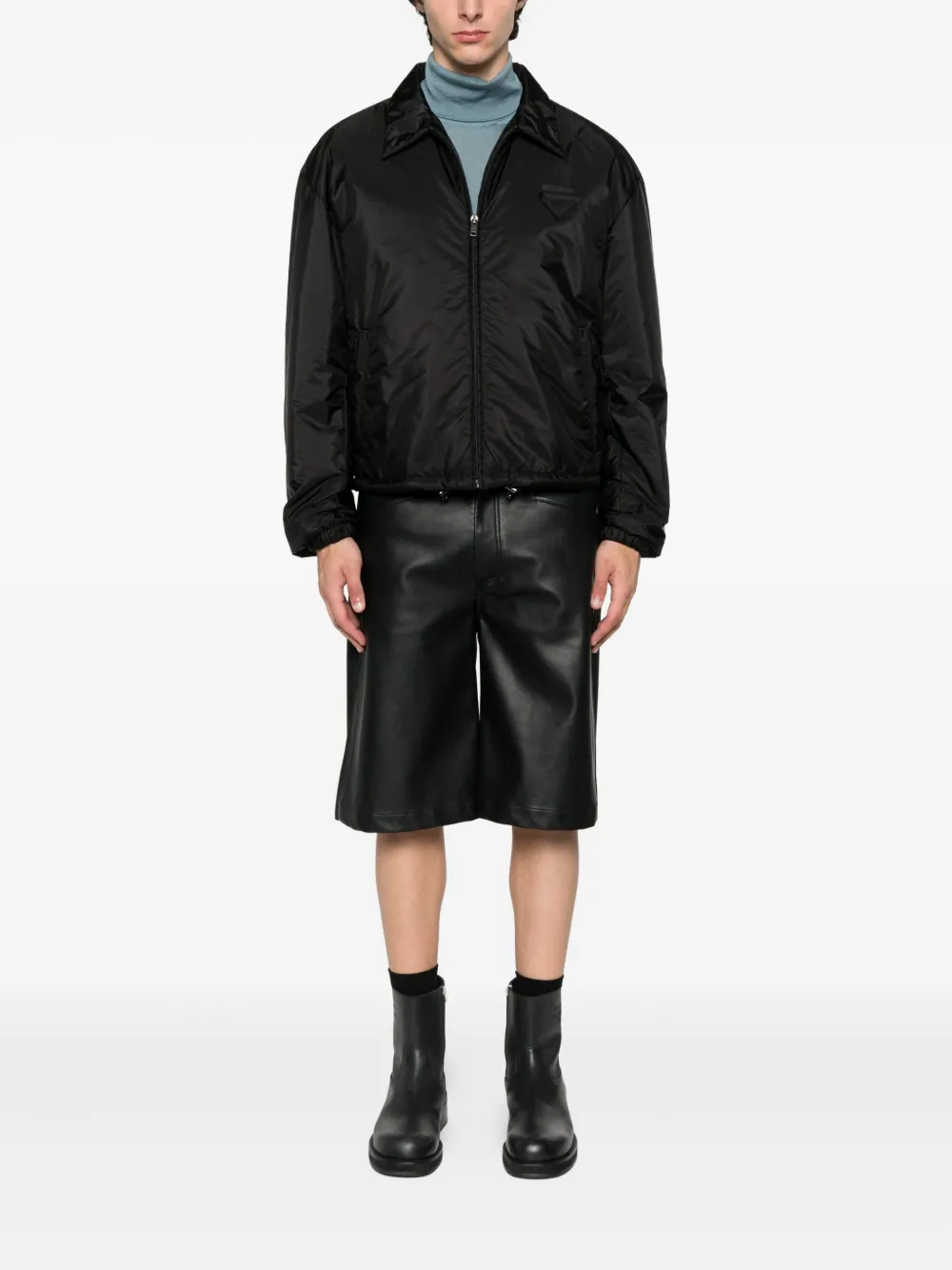 Prada logo-plaque zip-up jacket Zwart
