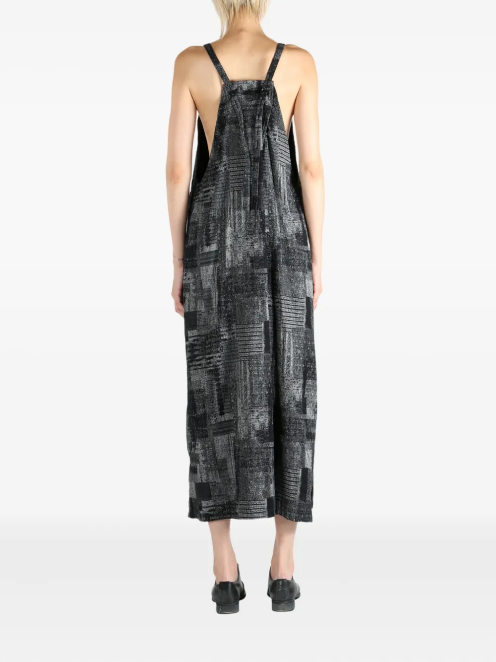 Y's abstract-print sleeveless midi dress Zwart