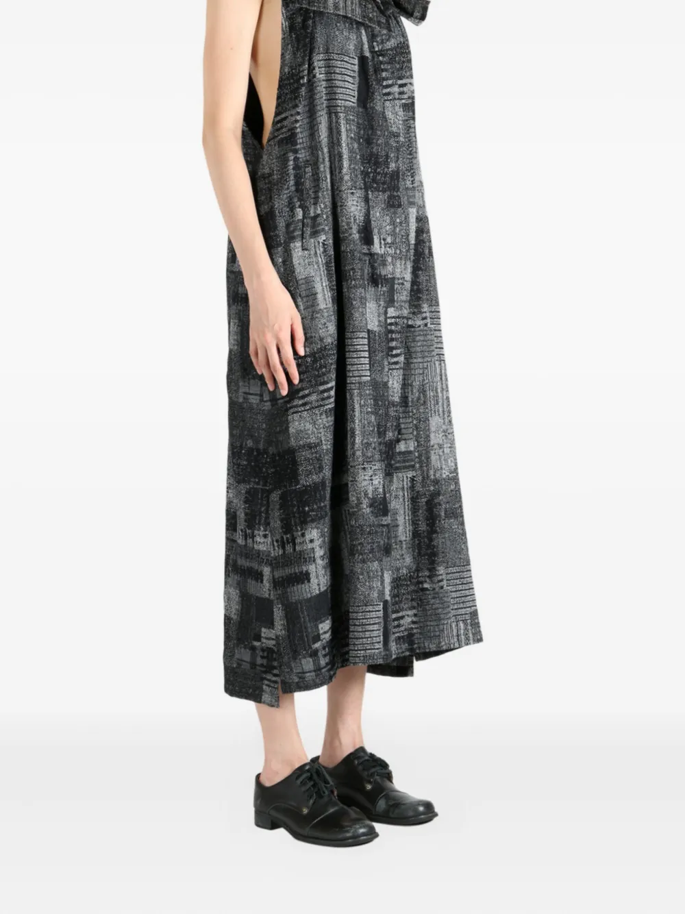 Y's abstract-print sleeveless midi dress Zwart