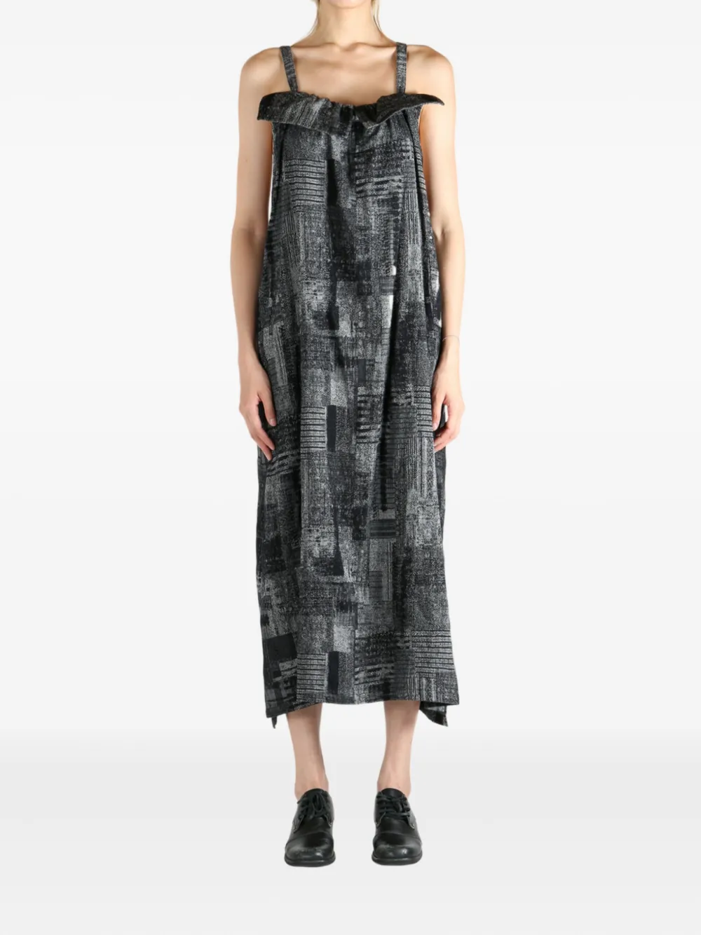 Y's abstract-print sleeveless midi dress Zwart