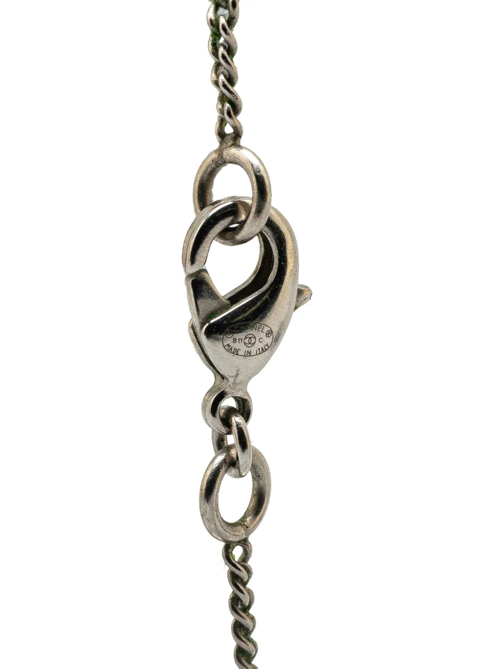CHANEL Pre-Owned 2011 Silver Checkered CC Pendant Necklace costume necklace | Image 2
