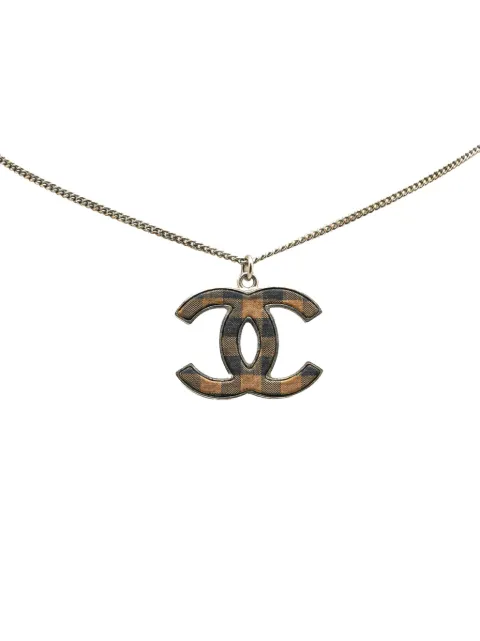 CHANEL Pre-Owned 2011 Silver Checkered CC Pendant Necklace costume necklace