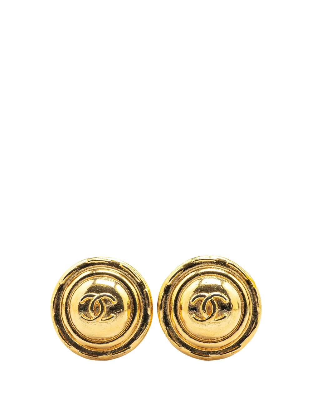 CHANEL Pre-Owned 1970-1980 Gold Plated CC Round Clip On Earrings CHANEL Pre-Owned 1970-1980 Gold Plated CC Round Clip On Earrings