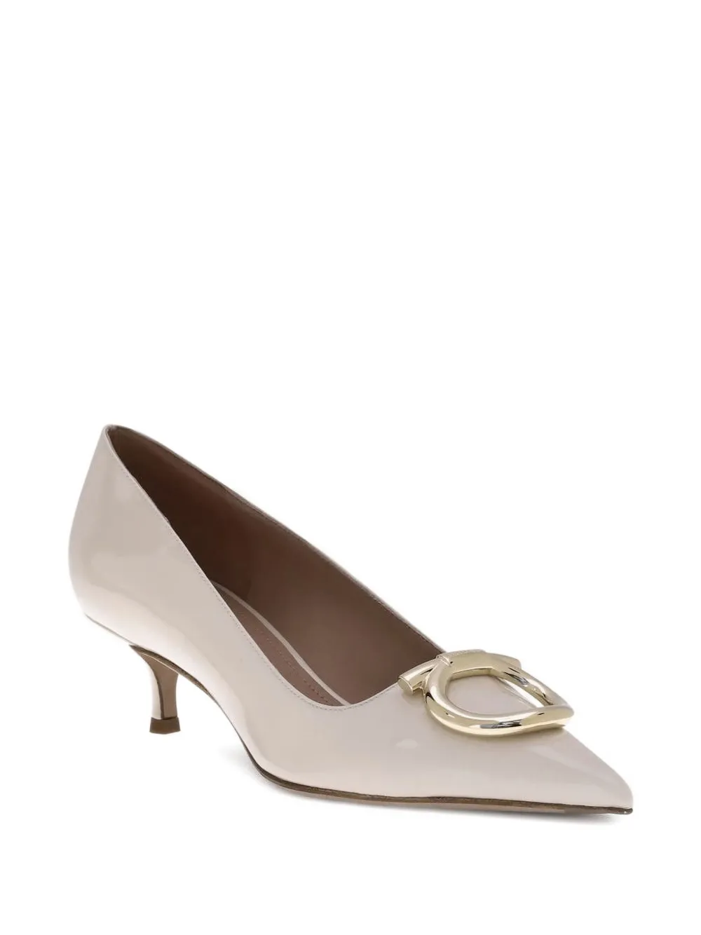 Ferragamo 50mm Gancini Patent-leather Pumps In Neutral