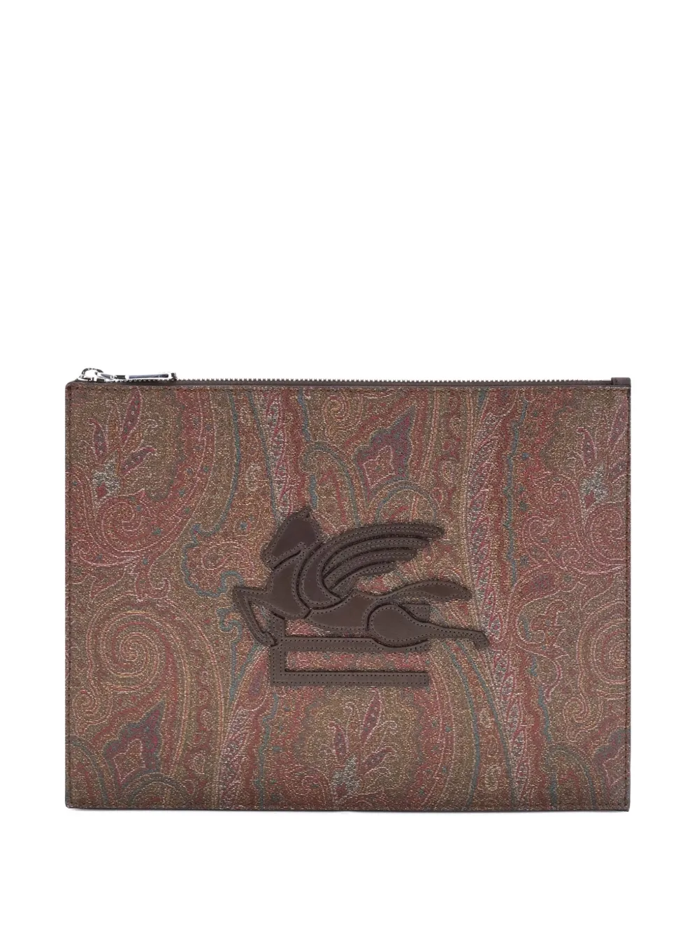 Etro Logo-patch Paisley-pattern Pouch In Brown