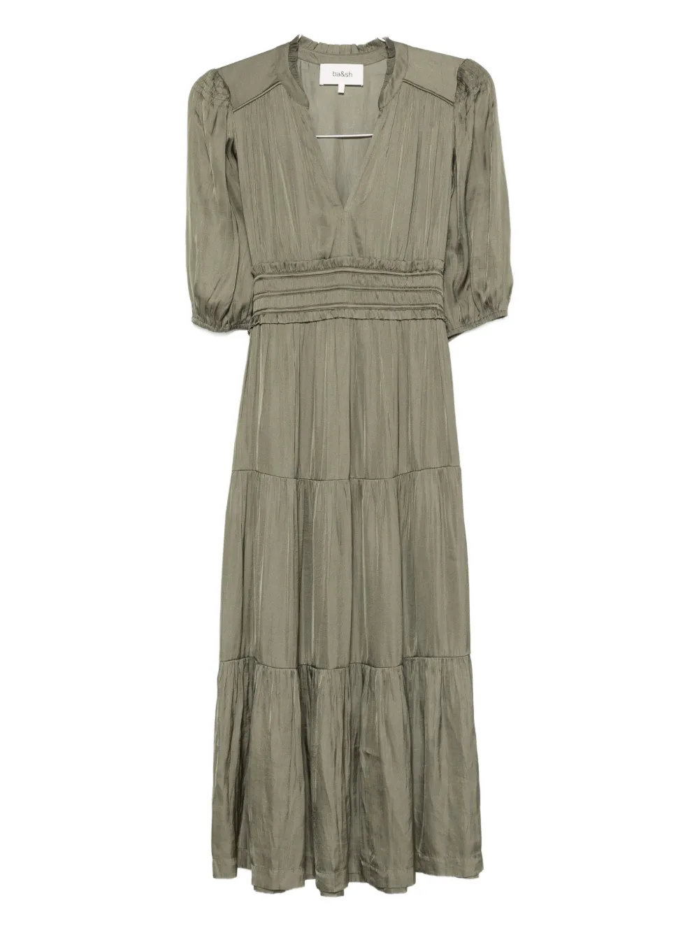 Ba&sh Cleli Puff-sleeve Tiered Dress In Green