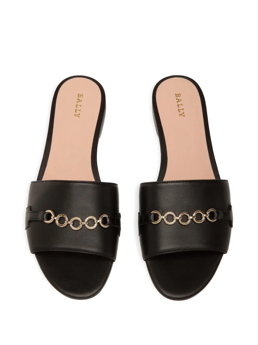Bally Leren sandalen verfraaid met ketting Zwart