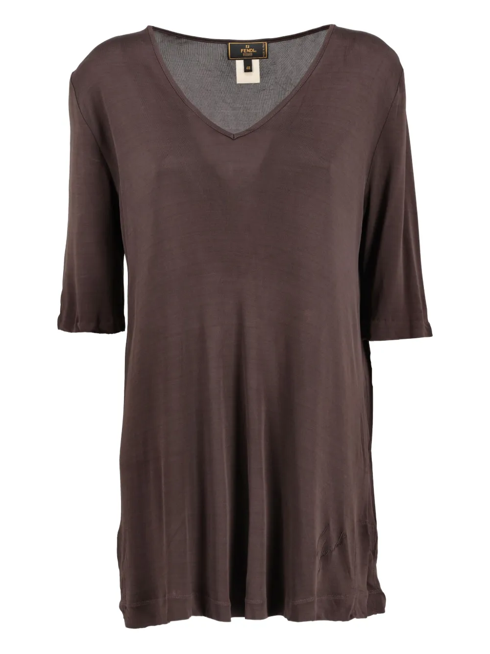 Fendi Pre-Owned V-neck T-shirt | Brown | Image 1