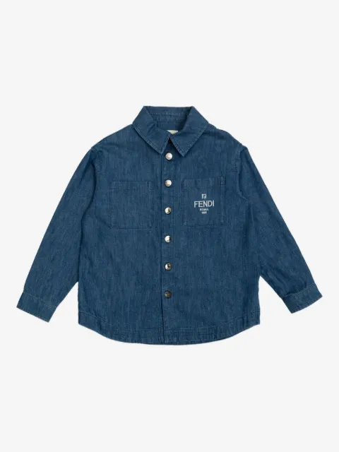 Fendi Kids embroidered-logo denim shirt