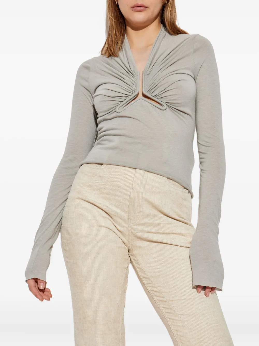 Rick Owens draped-neck long-sleeve T-shirt Grijs