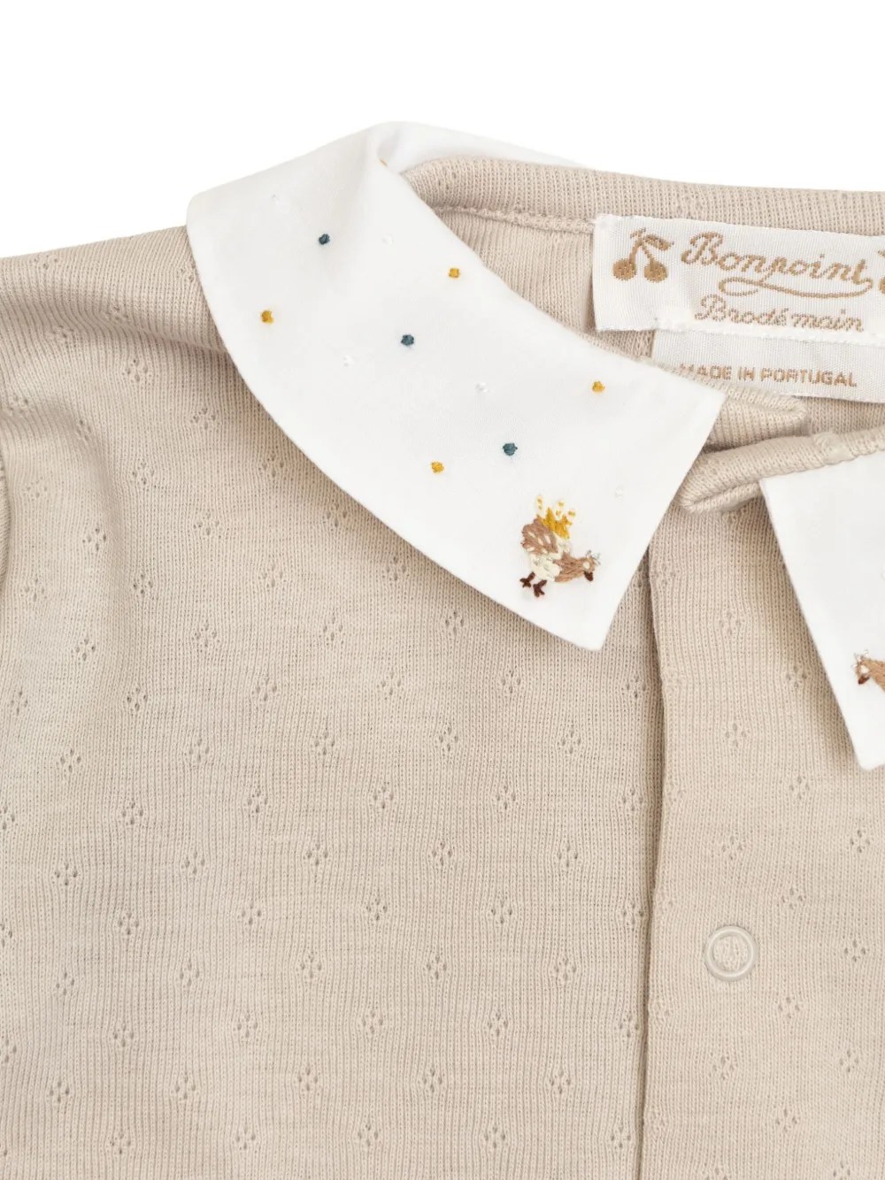 Bonpoint Romper met geborduurde kraag Beige