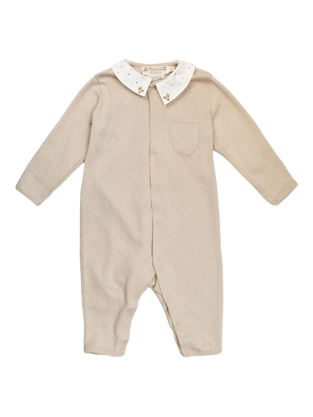 Bonpoint embroidered-collar cotton romper Beige