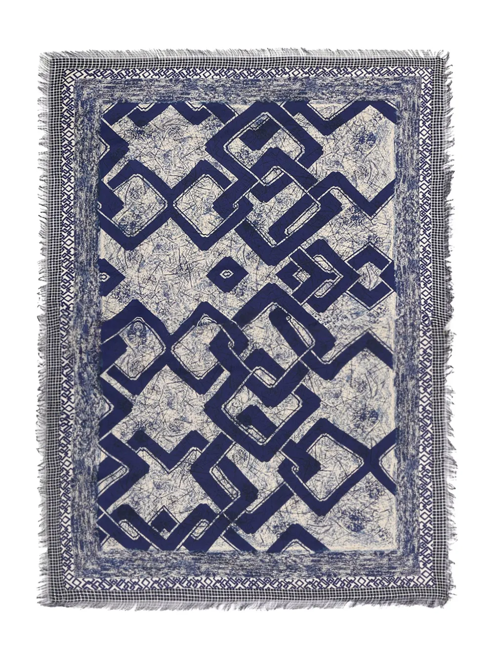 Pierre-Louis Mascia Aloeuw sjaal met geometrisch patroon en franje Blauw