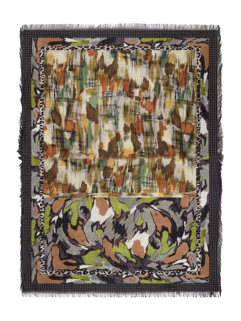 Pierre-Louis Mascia Aloeuw sjaal met abstracte print en franje Zwart