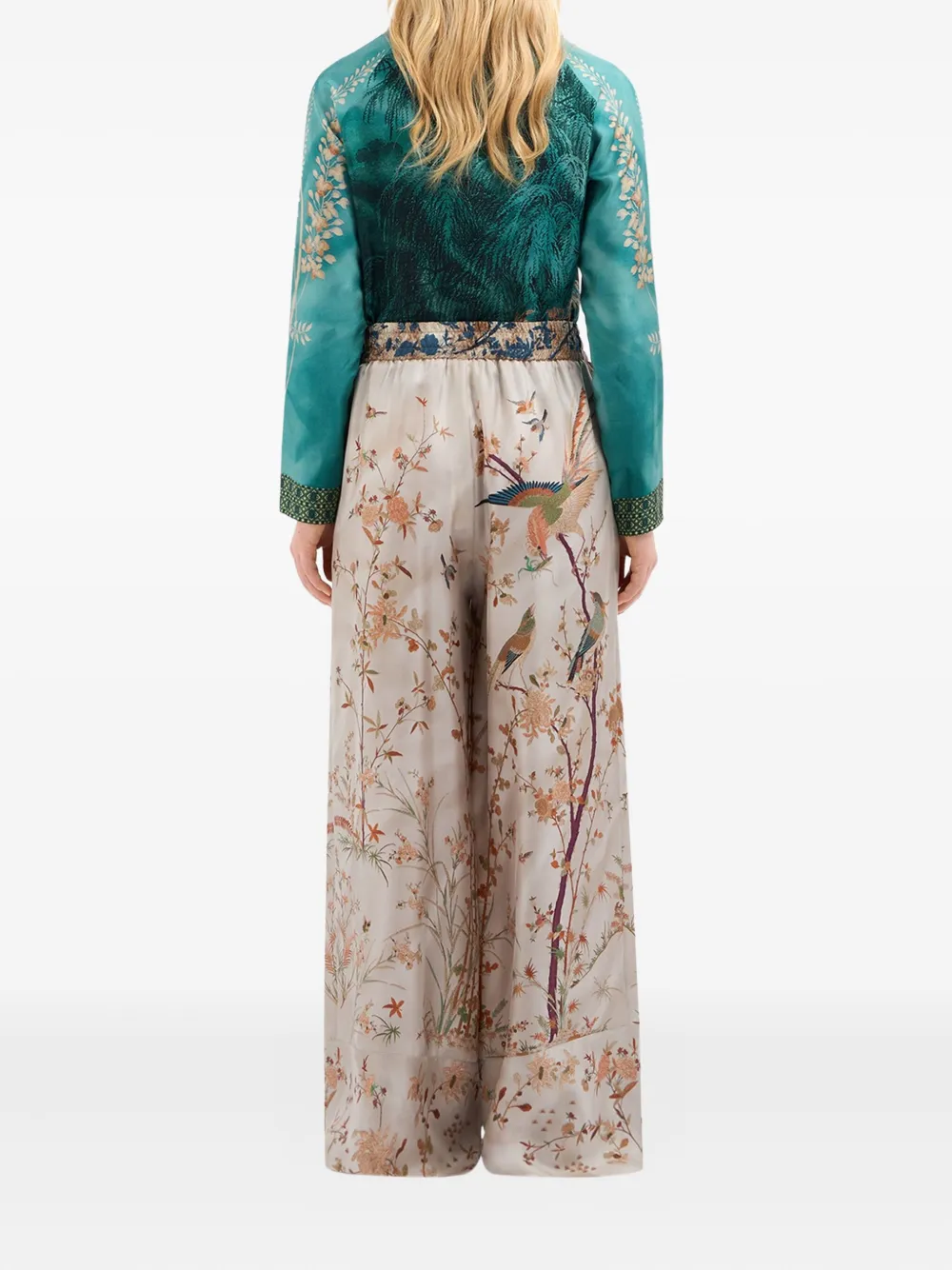 Pierre-Louis Mascia Broek met elastische taille en vogelprint Beige