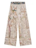 Pierre-Louis Mascia bird-print elastic-waist trousers - Neutrals