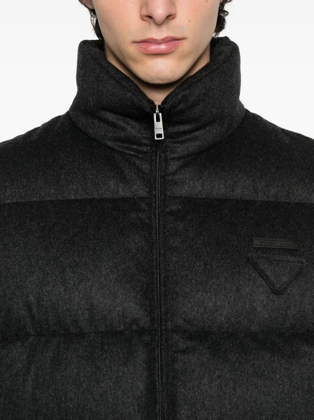 Prada quilted zip-up padded jacket Grijs