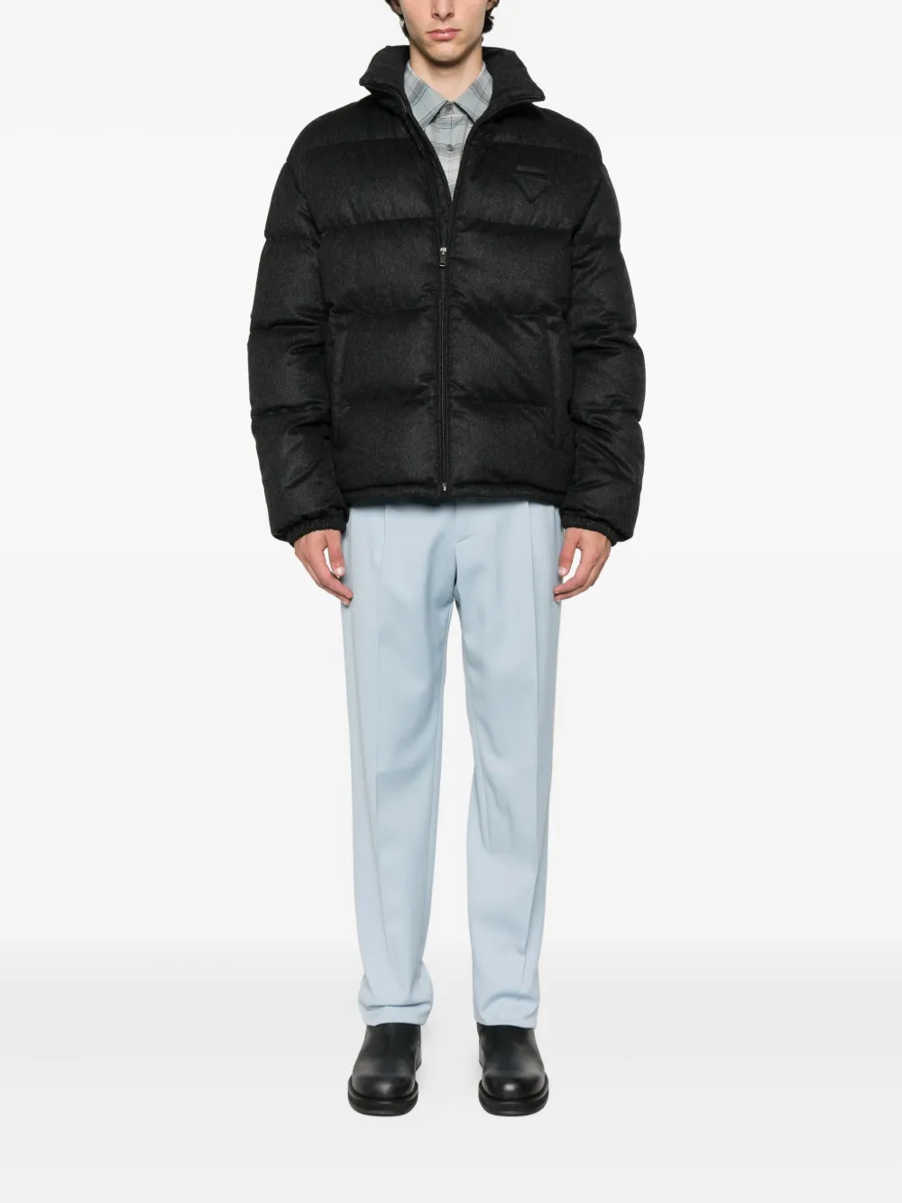 Prada quilted zip-up padded jacket Grijs