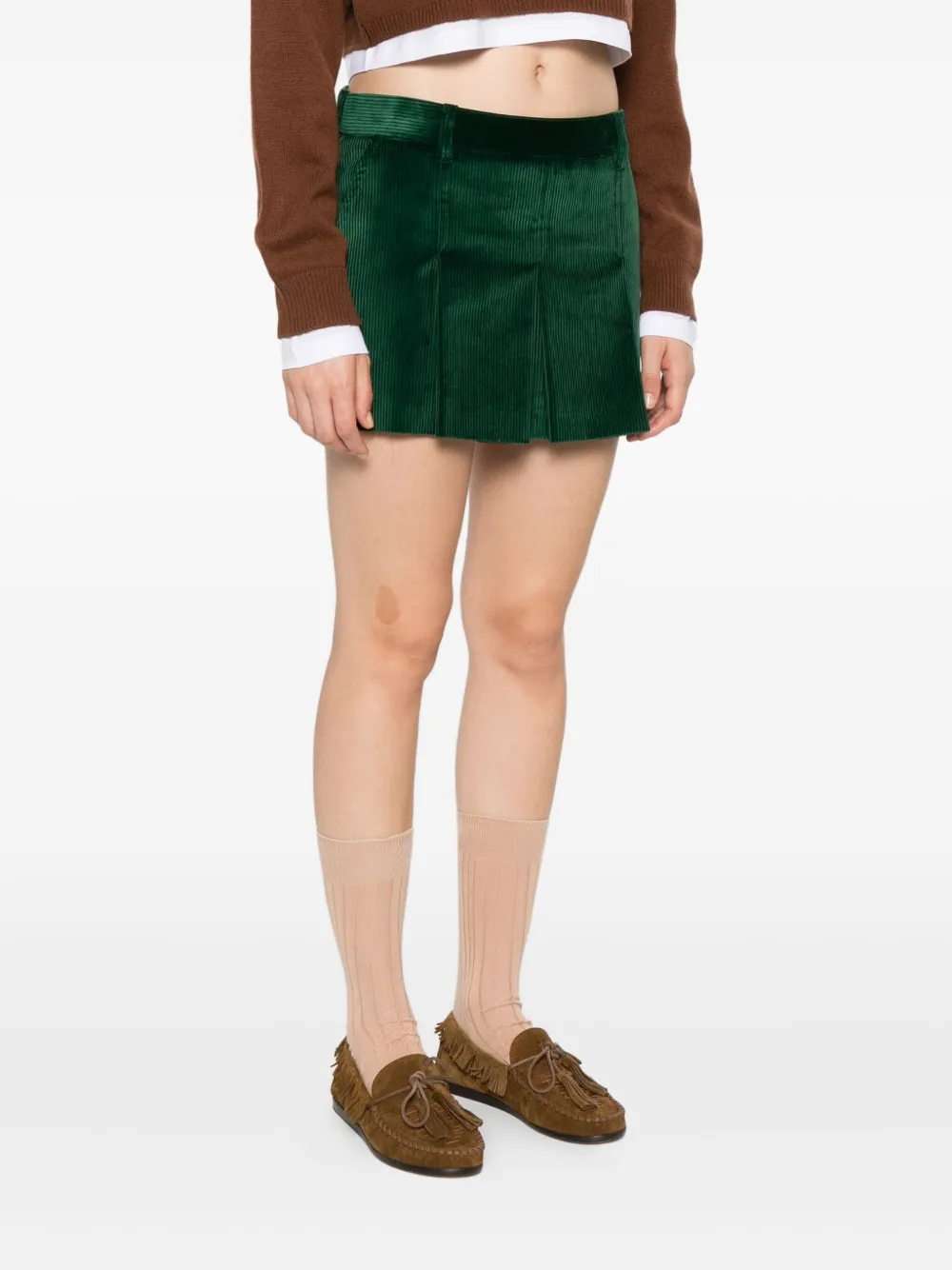 Miu pleated corduroy skirt Groen