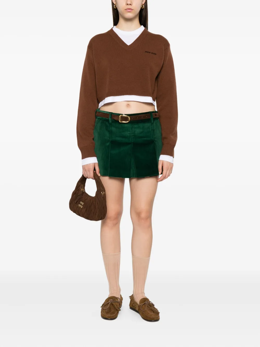 Miu pleated corduroy skirt Groen