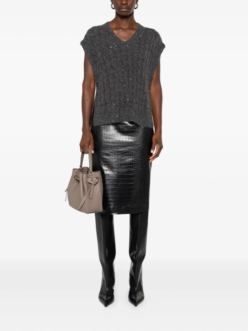 Giambattista Valli Rok met krokodillen-reliëf - Zwart