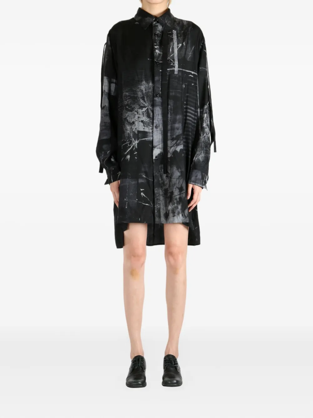 Y's abstract-print shirt mini dress Grijs