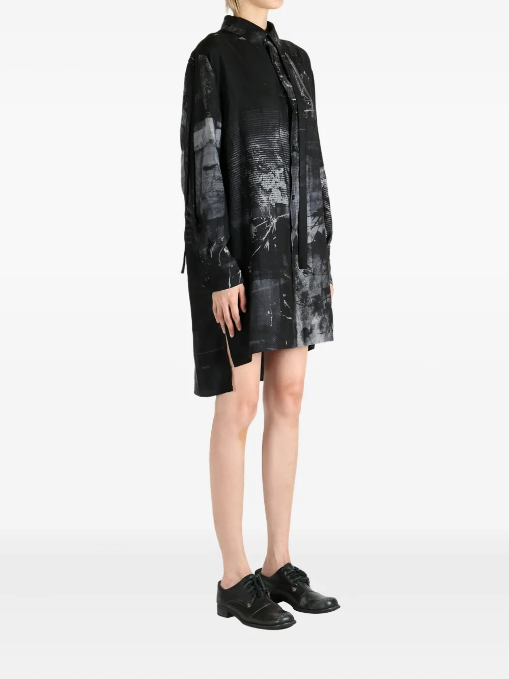 Y's abstract-print shirt mini dress Grijs